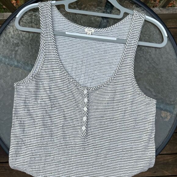 J. Crew Olive Green & White Striped Sleeveless Tank Top with Sequins and Buttons - Picture 4 of 9